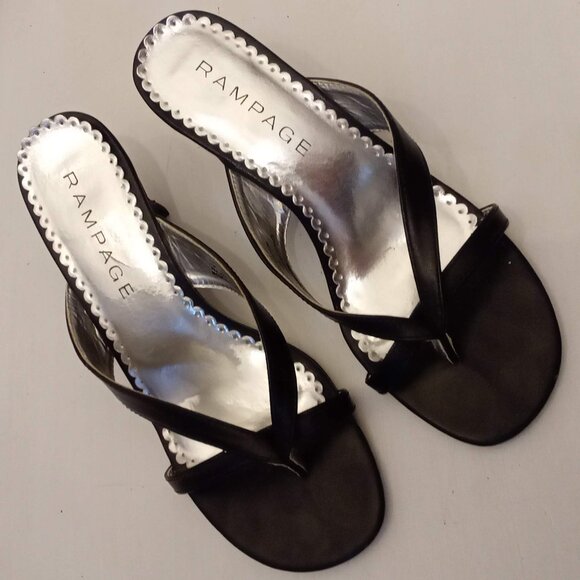 Rampage Madison Black Strappy Sandals Shoes 2.5” Kitten Heels Thongs size 7 READ - Picture 1 of 6